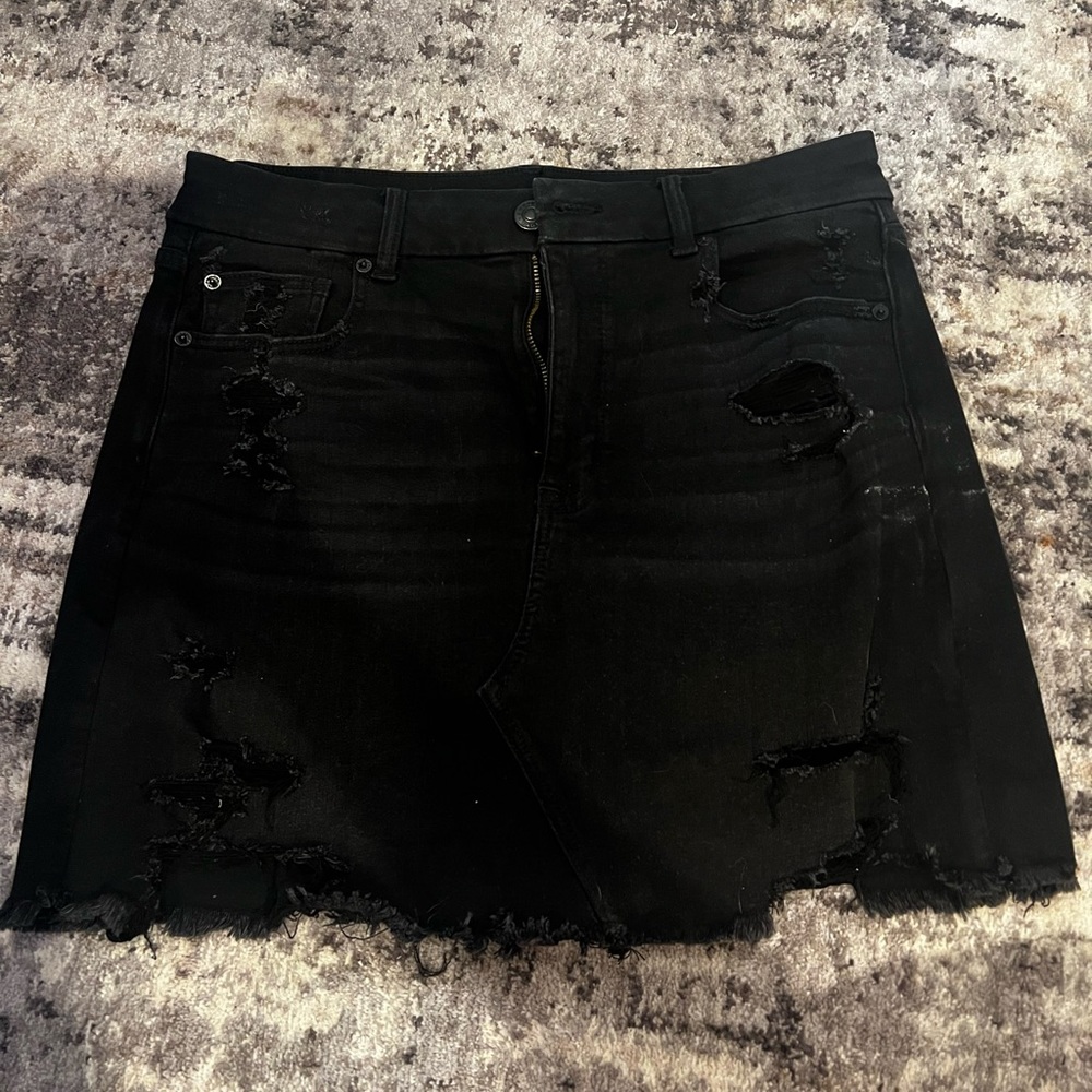 Size 12 , black denim skirt , worn twice